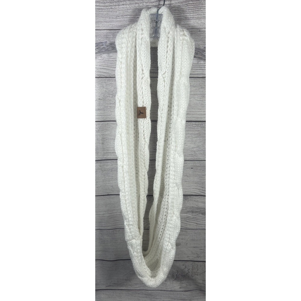 Lorome White Chunky Cable Knit Infinity Scarf Circle Loop Soft Winter